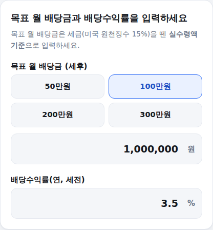 목표 월배당금·배당수익률 입력 화면